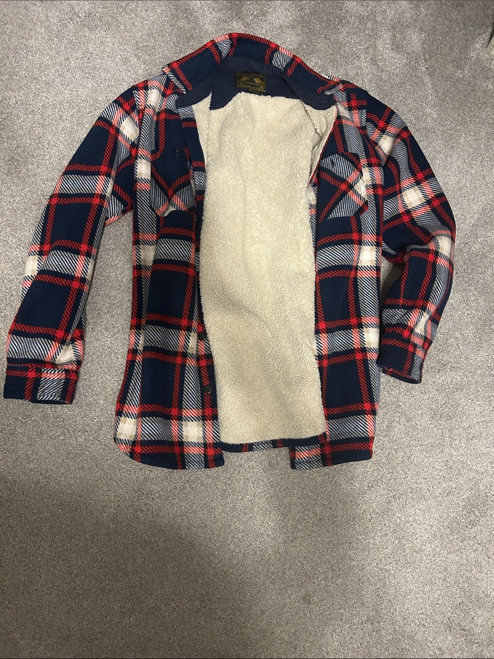 Plaid Sherpa-Lined  Shirt Jacket - Navy Red White